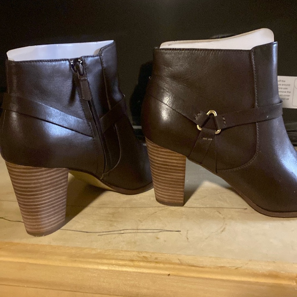 Cole Haan, Brown leather, heels, zipper on side, Brand new, size 11.